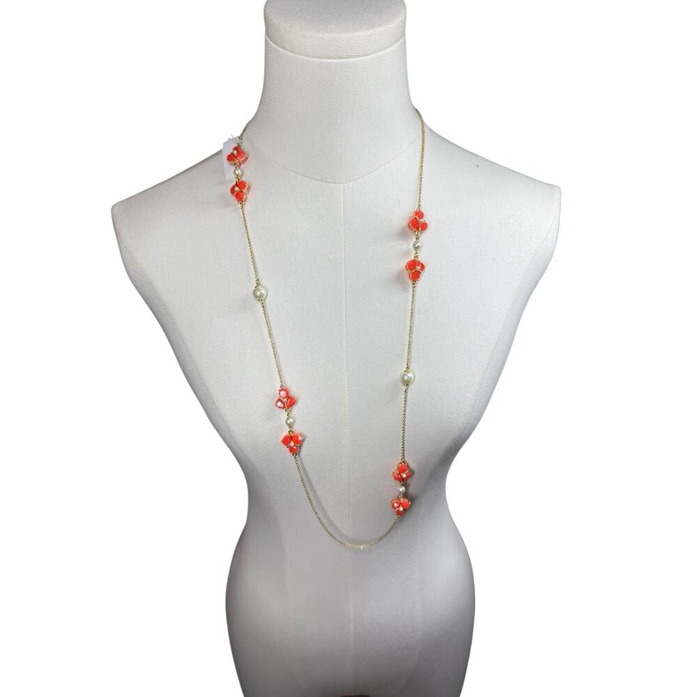 Kate Spade Long‎ Corpcore Necklace Enamel Flowers Pearl Gold Tone Retired Dainty